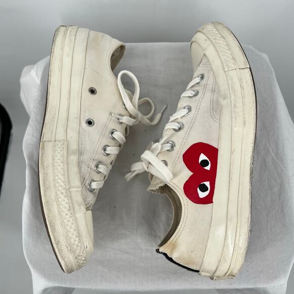 Men's Comme Des Garcons PLAY x Converse Low Top Chuck Taylor White Sz 7 150207C - Picture 5 of 9